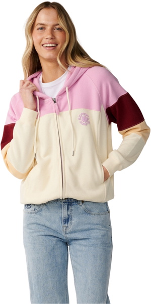 2026 Rip Curl Womens Party Wave Colour Block Zip Thru Fleece 0DHWFL - Off White